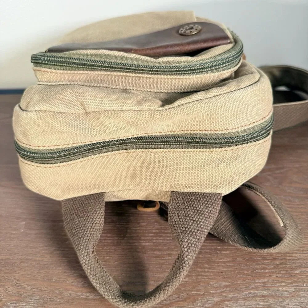 Augur Strauss Convertible Canvas Leather Utility Backpack Men Unisex Sling Bag